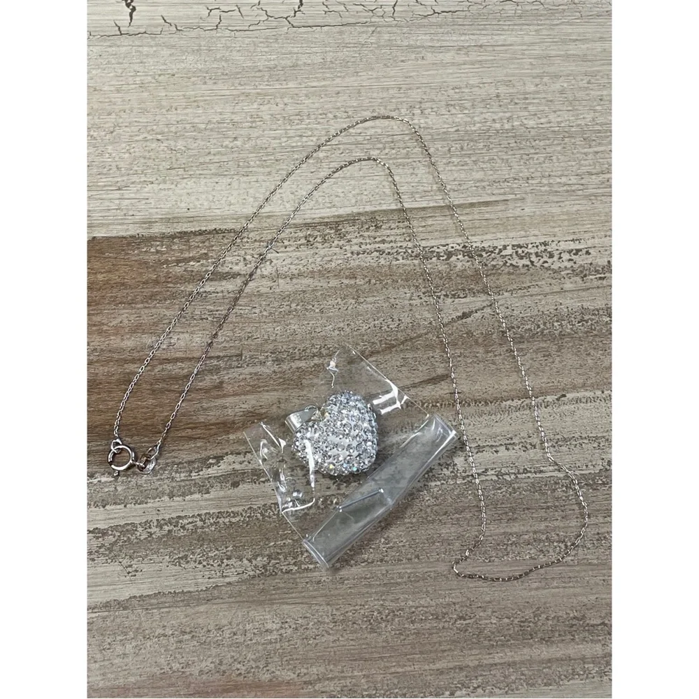 NWOT Sterling Silver Rhinestone Heart Pendant Necklace .925
